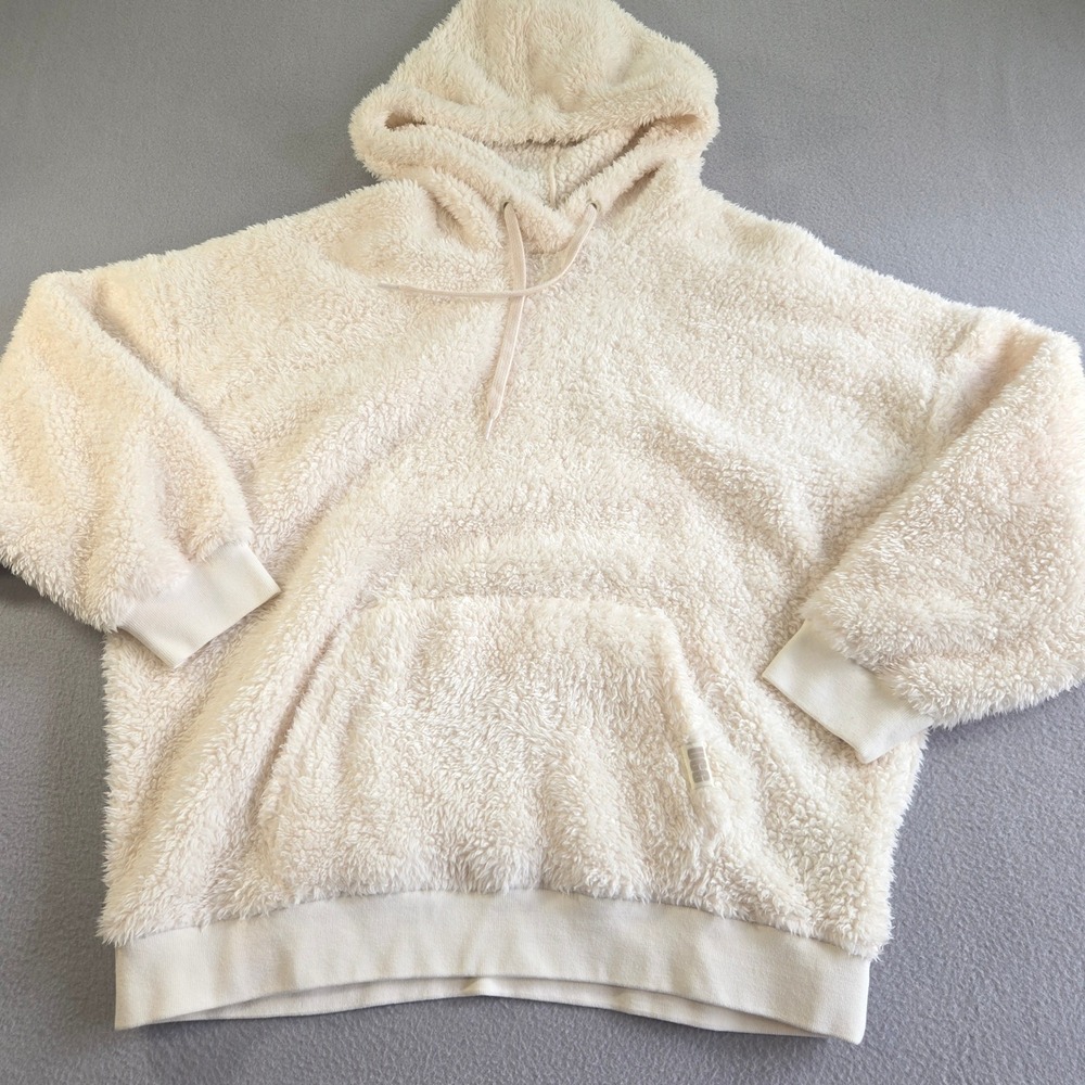 UGG Asala Hoodie Women XL Cream Faux Fur Teddy Pullover 1121380